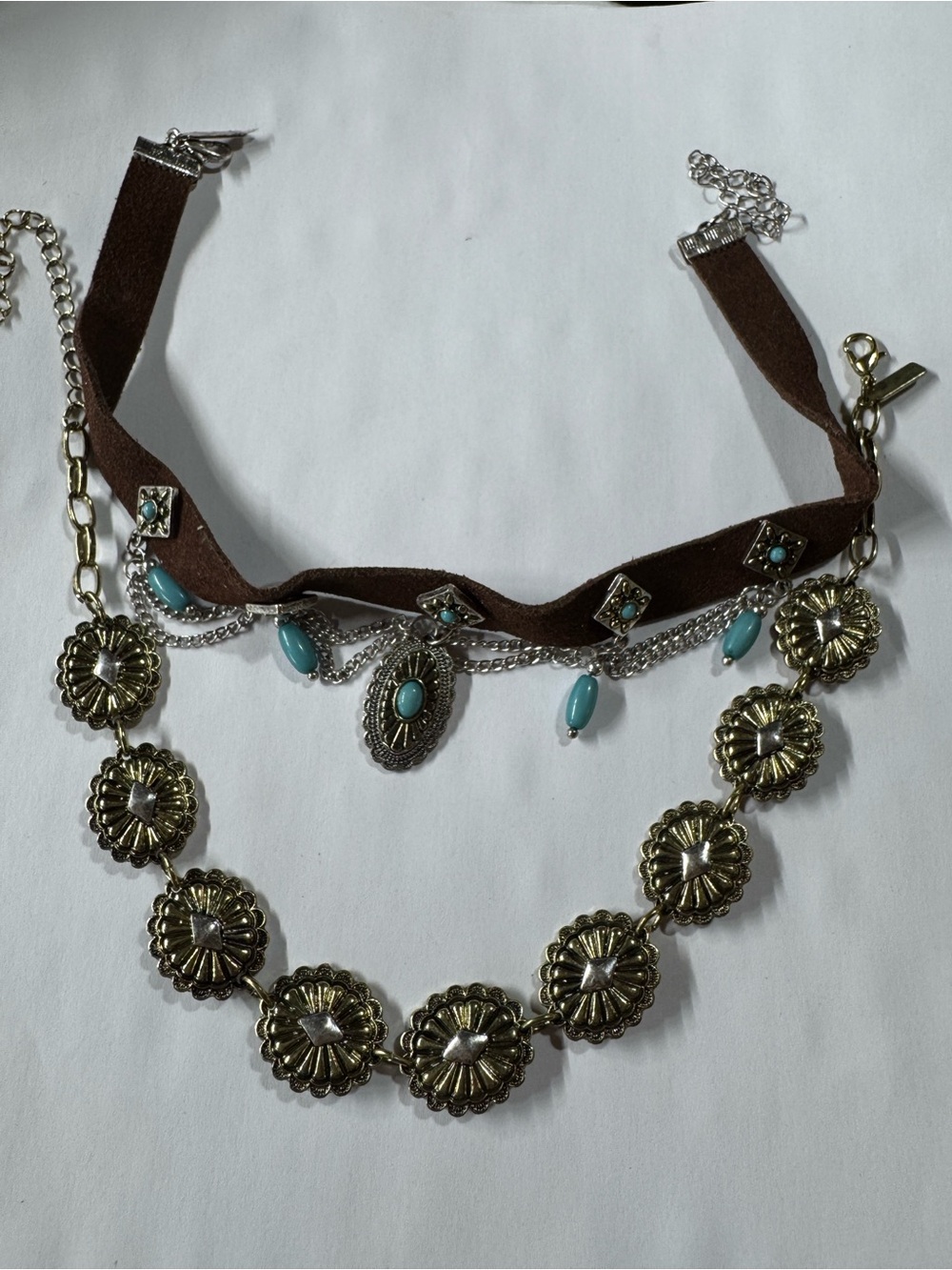 Boho Gold Concho Necklace with Turquoise Accents - Picture 4 of 4
